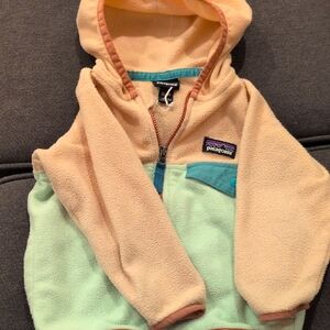 Patagonia Kids' Fleece Hoodie in Cream and Mint